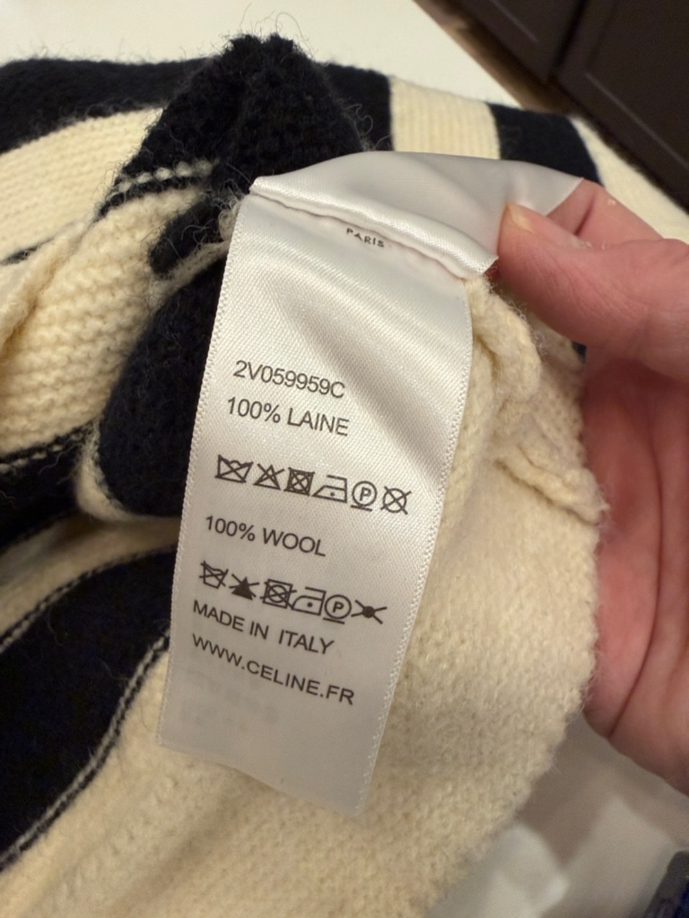 Celine Black & Cream Striped Cropped Polo Sweater - Some Discoloration - Picture 10 of 12